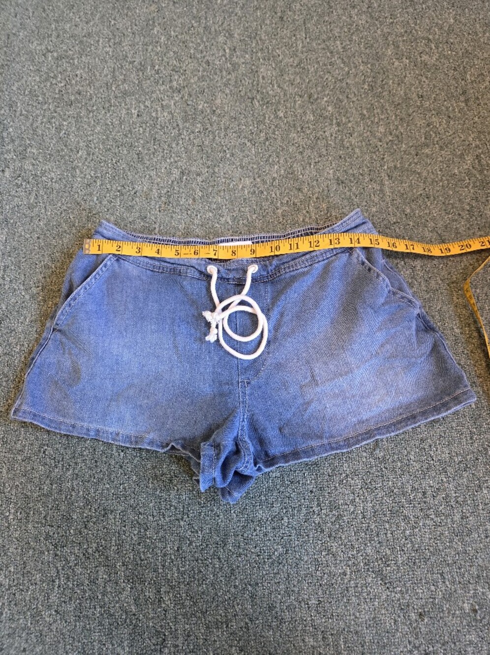 Vanilla Star Soft Denim Look Elastic Waist Shorts Medium Blue Drawstring Casual